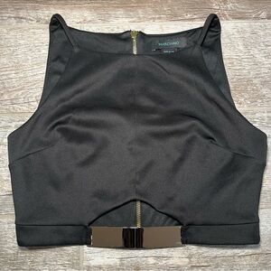 Marciano Cropped Top with Cutout and Gold Trim